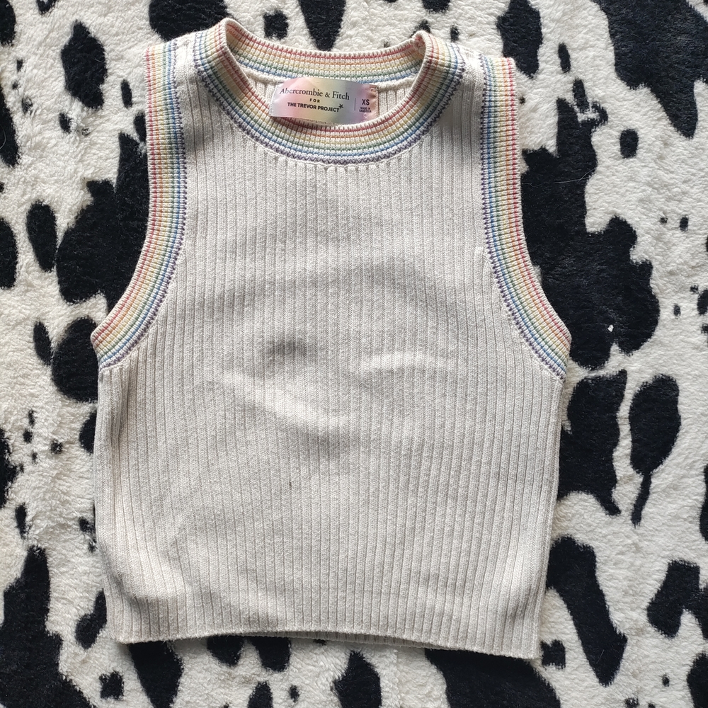 Abercrombie & Fitch Kids Ribbed Tank Top - Cream with Rainbow Trim